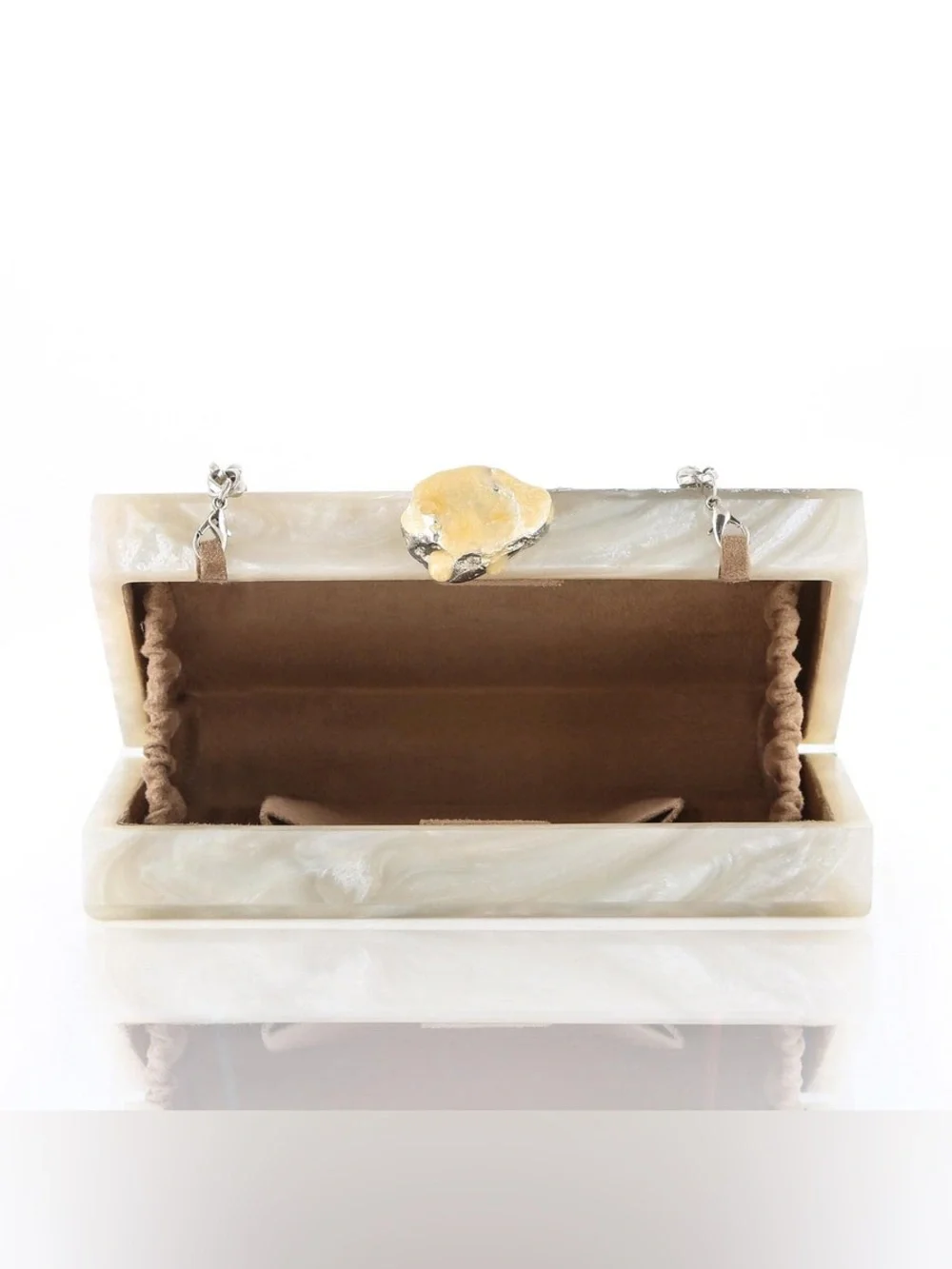 MINTSA Gold Foil & White Marble Resin Acrylic Clutch Evening Minimal Small Bag